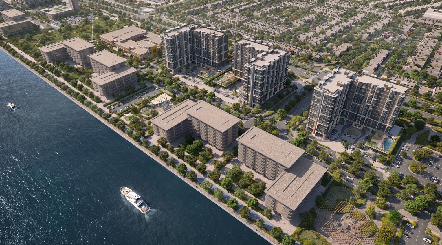 Sunrise over Yas Living by Aldar development on Yas Island. The project’s orientation maximizes natural light and open views across the Abu Dhabi skyline.